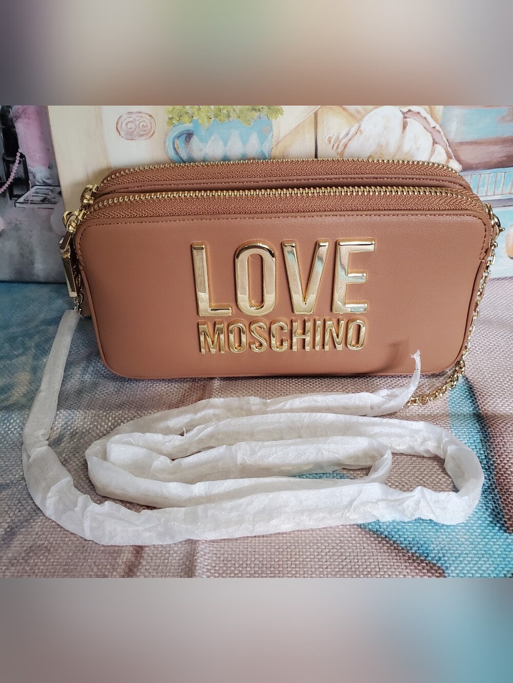 NIB Love Moschino Nude/Tan Crossbody with Gold Logo
